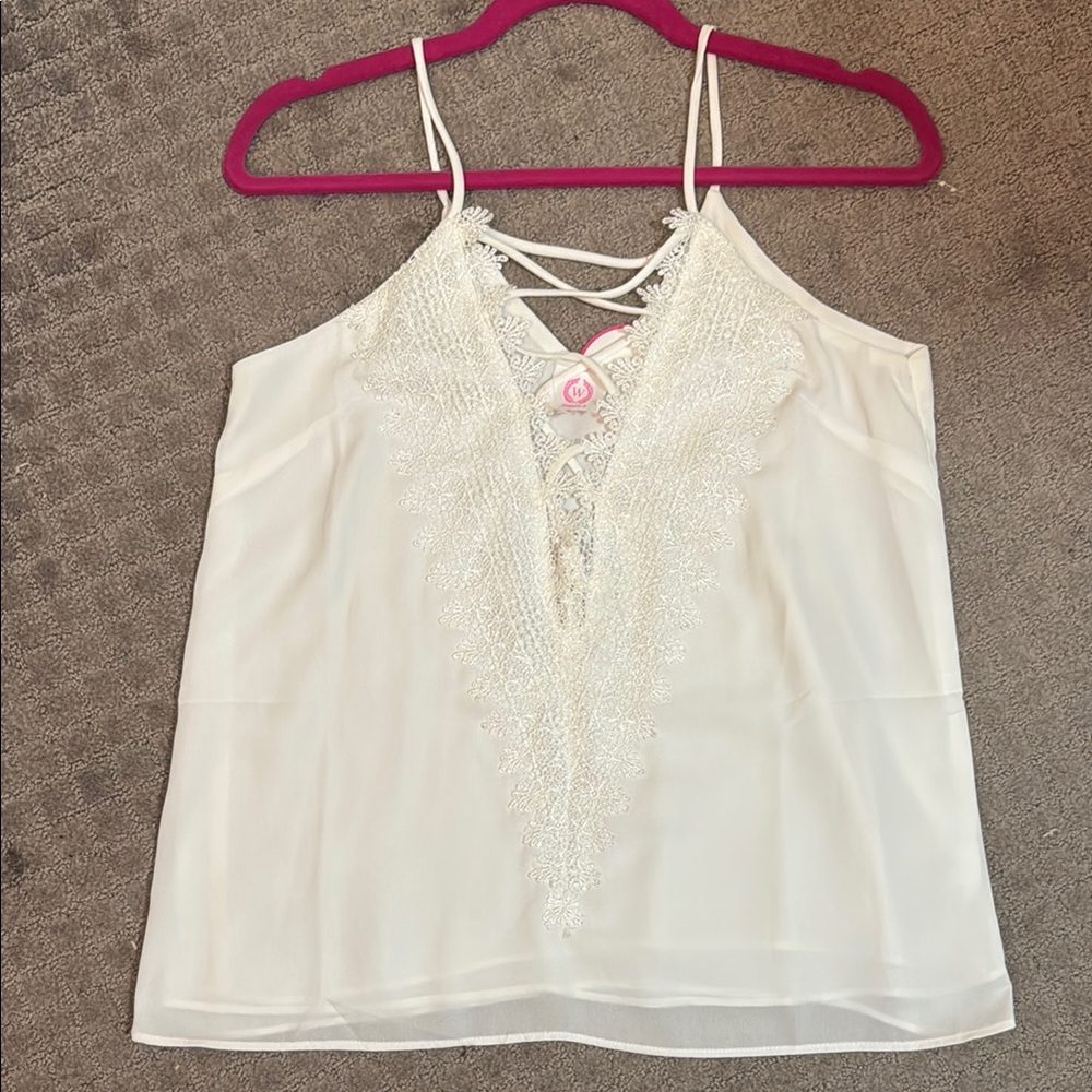 White embroidered front cris cross camisole